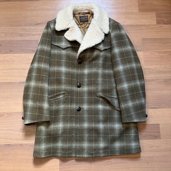 Men's Vintage 1960's Pendleton Brown Green Wool Lined Ranch Coat Jacket Sz XL